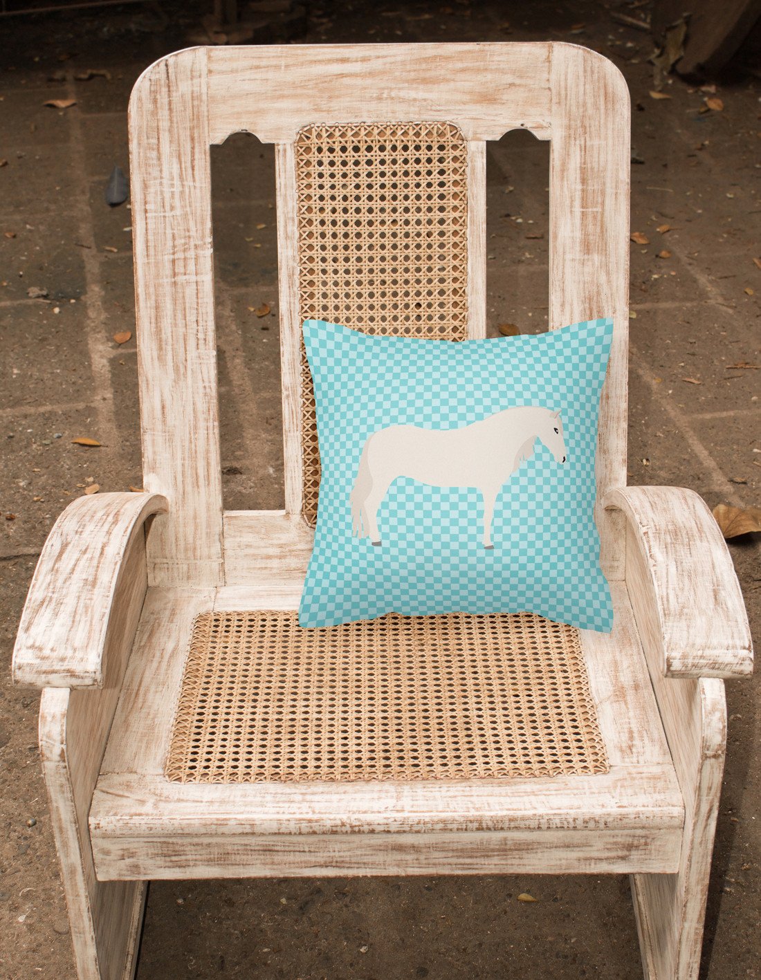 Paso Fino Horse Blue Check Decorative Throw Pillow 18x18 Indoor Outdoor Accent Cushion, Fabric Cover with Insert for Sofa, Bed, Porch & Living Room