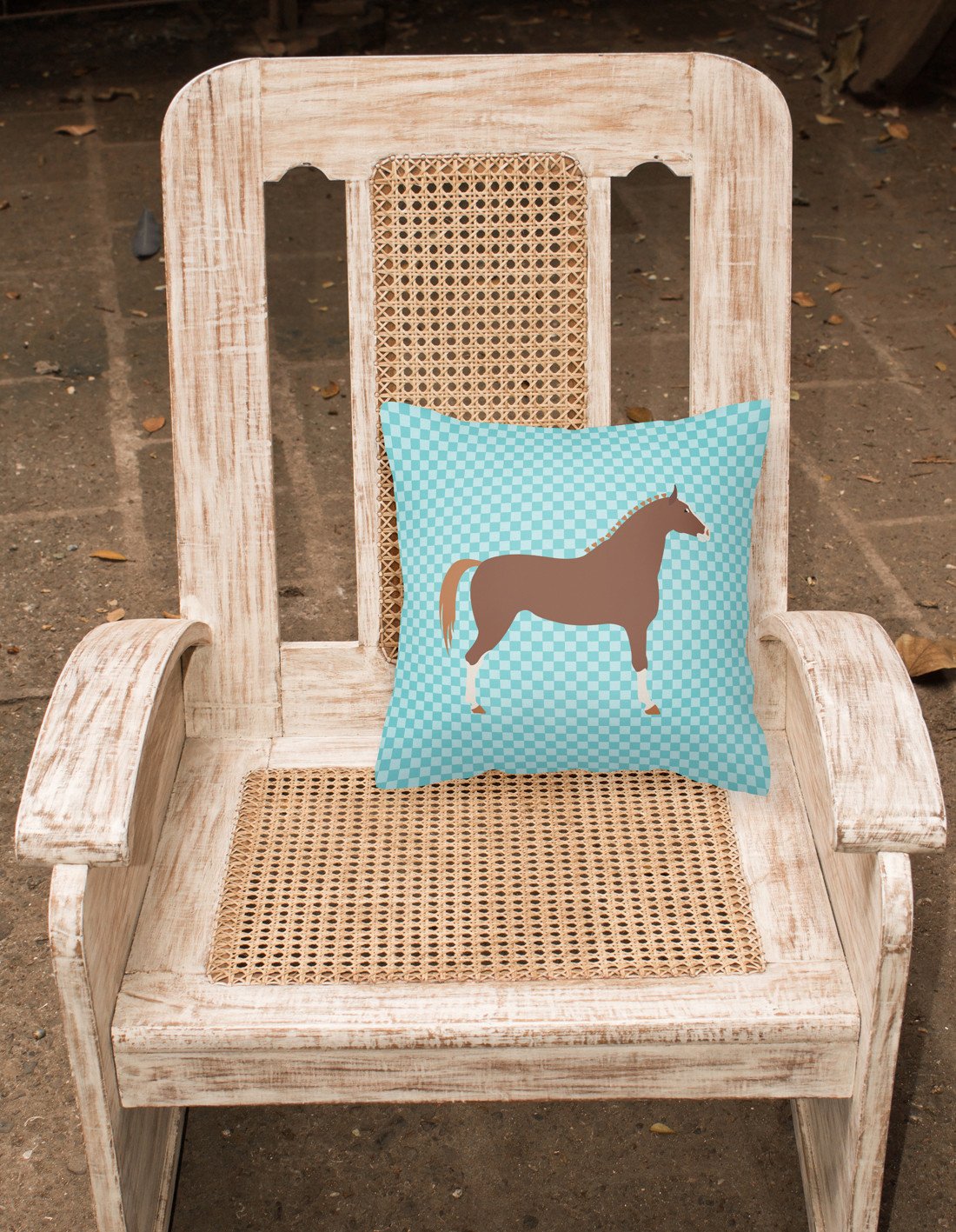 Hannoverian Horse Blue Check Decorative Throw Pillow 18x18 Indoor Outdoor Accent Cushion, Fabric Cover with Insert for Sofa, Bed, Porch & Living Room
