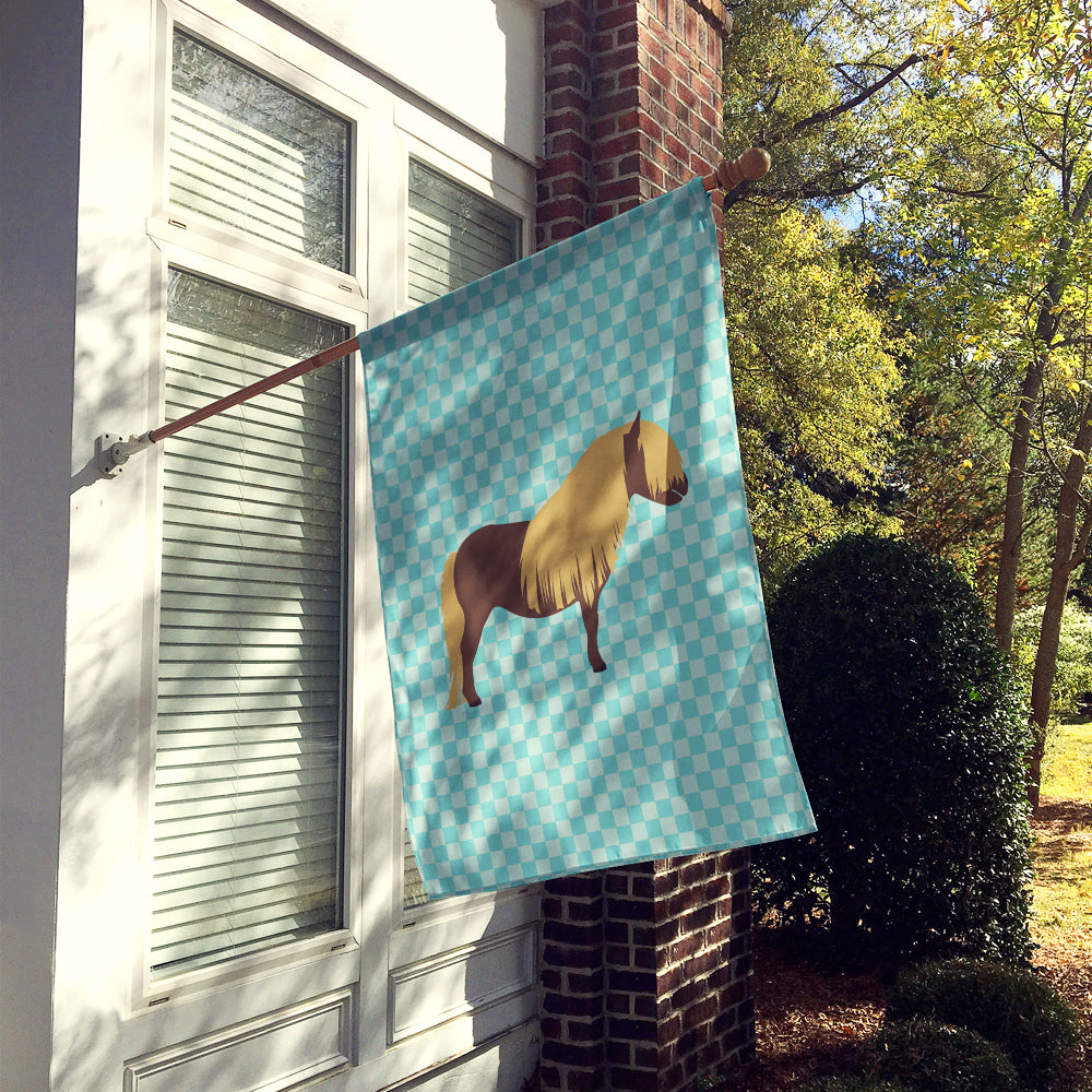Shetland Pony Horse Blue Check House Flag 28x40 Porch Sleeve Pole Decorative Outside Yard Banner Artwork Wall Hanging, Polyester