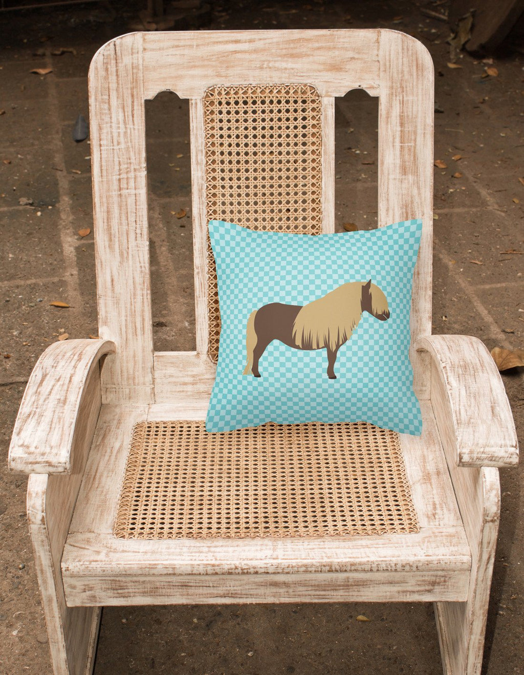 Shetland Pony Horse Blue Check Decorative Throw Pillow 18x18 Indoor Outdoor Accent Cushion, Fabric Cover with Insert for Sofa, Bed, Porch & Living Room