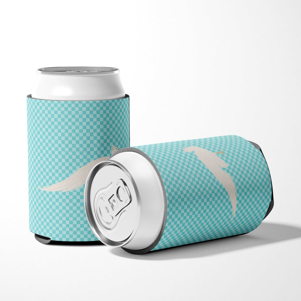 White Peacock Peafowl Blue Check Can or Bottle Hugger Cooler Sleeve for Standard 12 oz Cans, Insulated Foam Beer & Soda Can Hugger Reusable