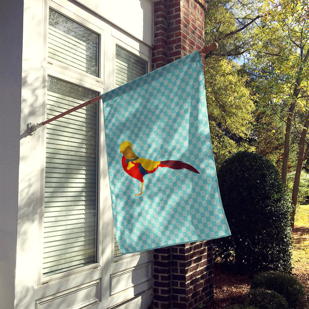 Golden or Chinese Pheasant Blue Check House Flag 28x40 Porch Sleeve Pole Decorative Outside Yard Banner Artwork Wall Hanging, Polyester