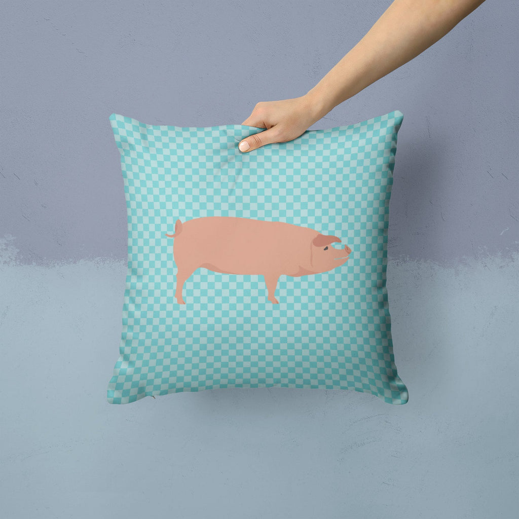 American Landrace Pig Blue Check Decorative Throw Pillow 14x14 Indoor Outdoor Accent Cushion, Fabric Cover with Insert for Sofa, Bed, Porch & Living Room