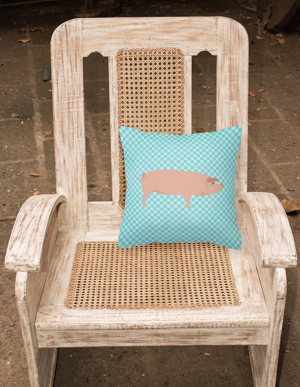 American Landrace Pig Blue Check Decorative Throw Pillow 18x18 Indoor Outdoor Accent Cushion, Fabric Cover with Insert for Sofa, Bed, Porch & Living Room