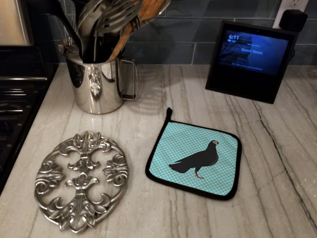 Budapest Highflyer Pigeon Blue Check Pot Holder Set of 2 Heat Resistant Quilted Hot Pads 7.5 x 7.5 Inch, Insulated Kitchen Trivets for Cooking & Baking