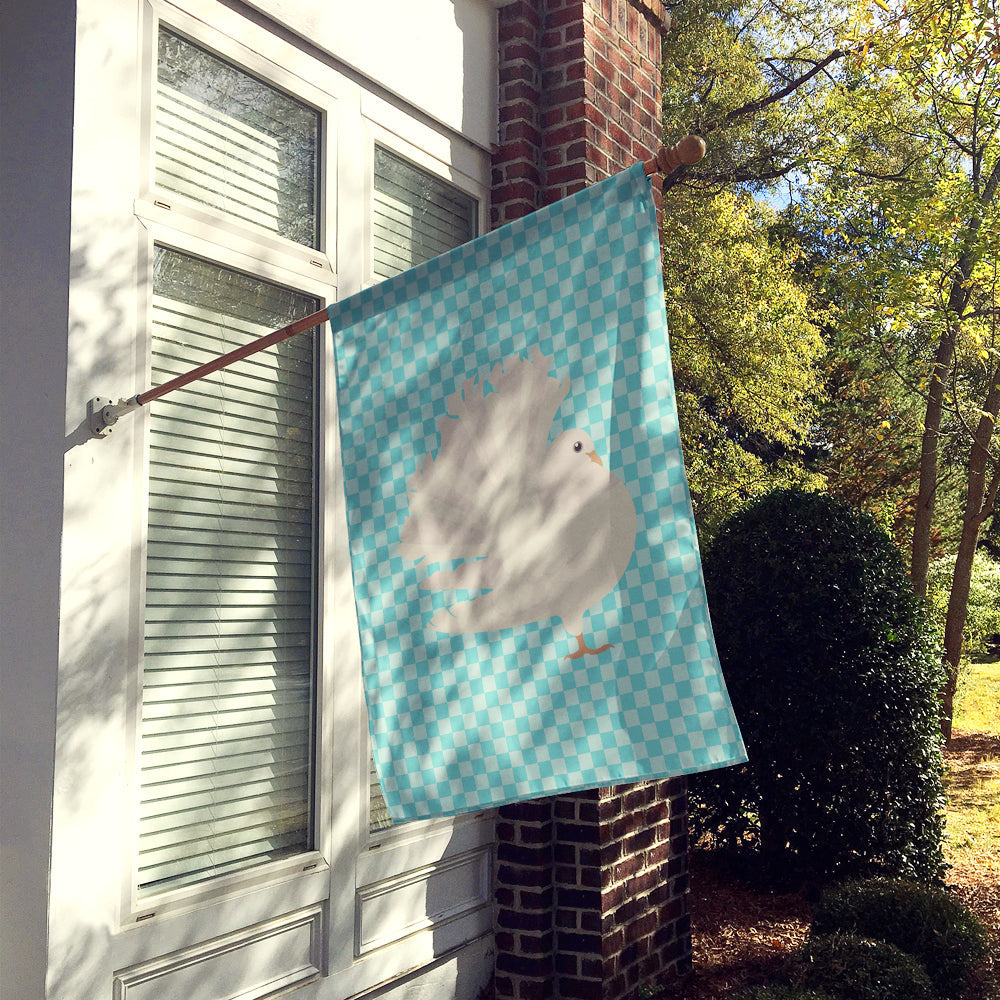 Silver Fantail Pigeon Blue Check House Flag 28x40 Porch Sleeve Pole Decorative Outside Yard Banner Artwork Wall Hanging, Polyester