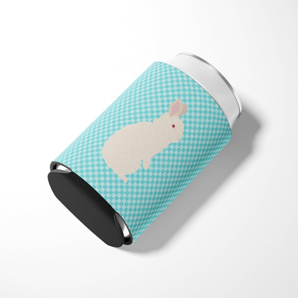 New Zealand White Rabbit Blue Check Can or Bottle Hugger Cooler Sleeve for Standard 12 oz Cans, Insulated Foam Beer & Soda Can Hugger Reusable