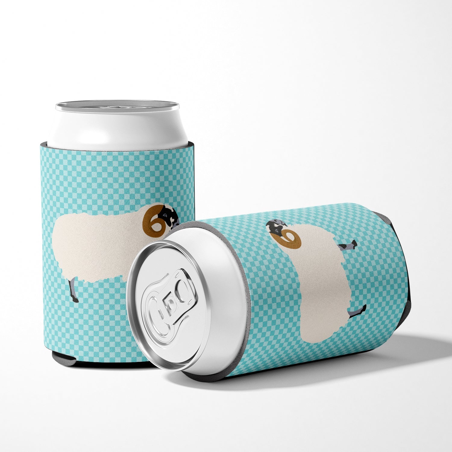 Scottish Blackface Sheep Blue Check Can or Bottle Hugger Cooler Sleeve for Standard 12 oz Cans, Insulated Foam Beer & Soda Can Hugger Reusable