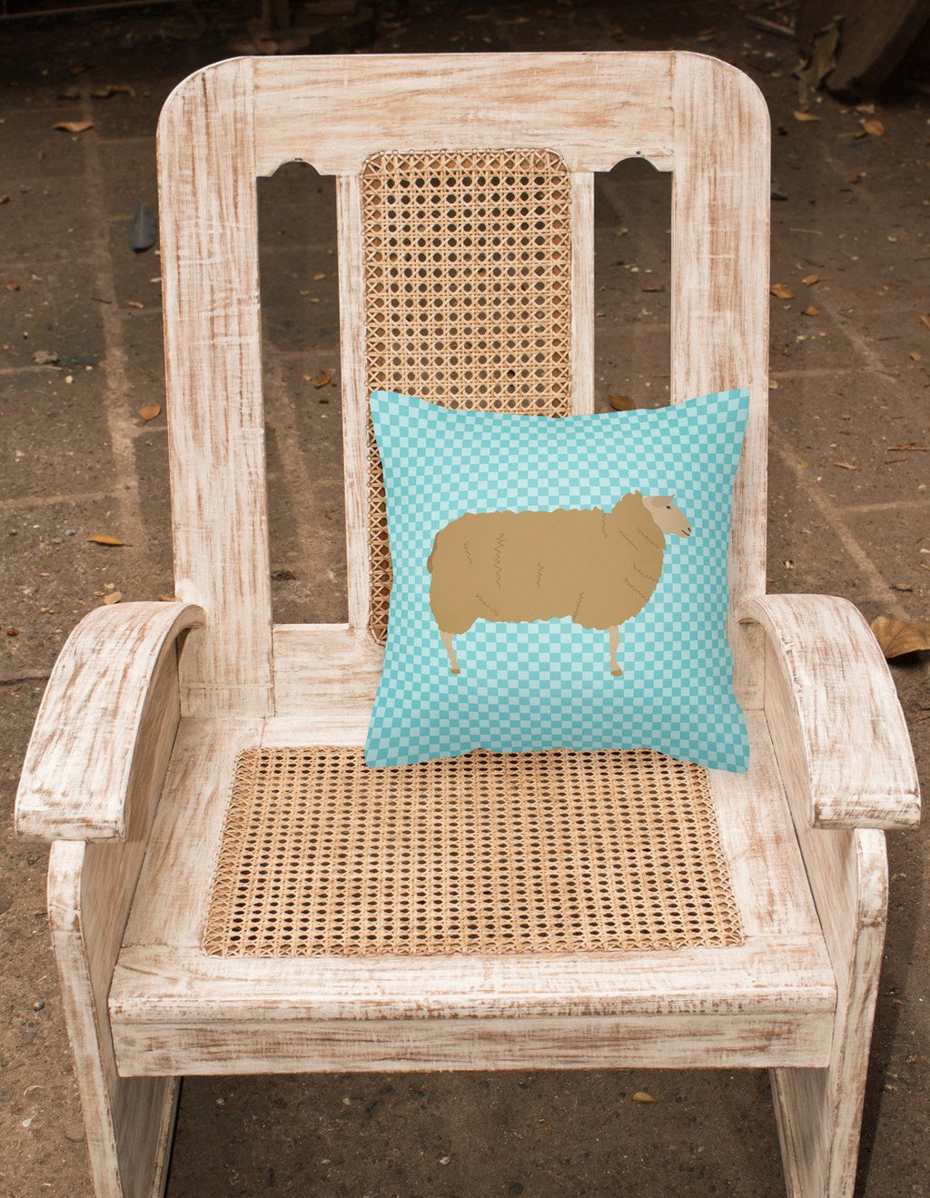 East Friesian Sheep Blue Check Decorative Throw Pillow 18x18 Indoor Outdoor Accent Cushion, Fabric Cover with Insert for Sofa, Bed, Porch & Living Room