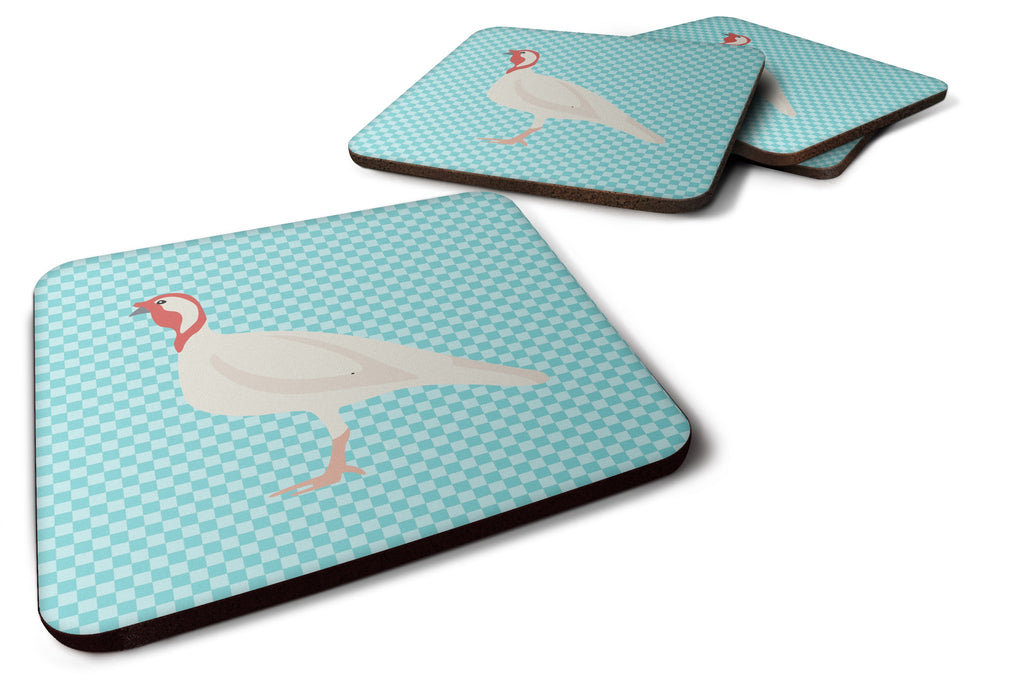Beltsville Small White Turkey Hen Blue Check Foam Coasters Set of 4 Cup Coasters for Indoor Outdoor, Tabletop Protection, Anti Slip, Mouse pad Material
