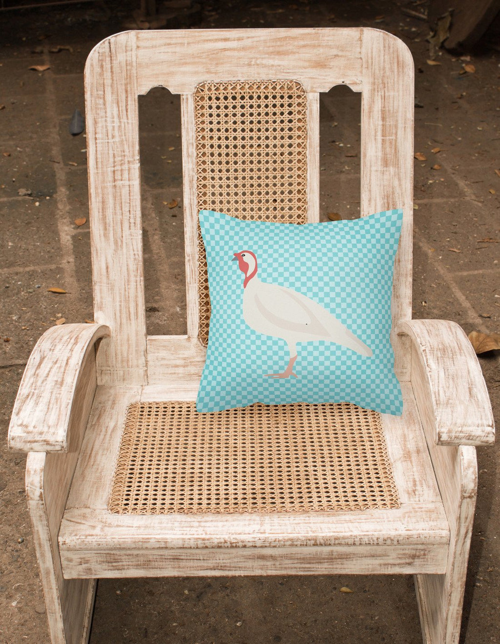 Beltsville Small White Turkey Hen Blue Check Decorative Throw Pillow 18x18 Indoor Outdoor Accent Cushion, Fabric Cover with Insert for Sofa, Bed, Porch & Living Room