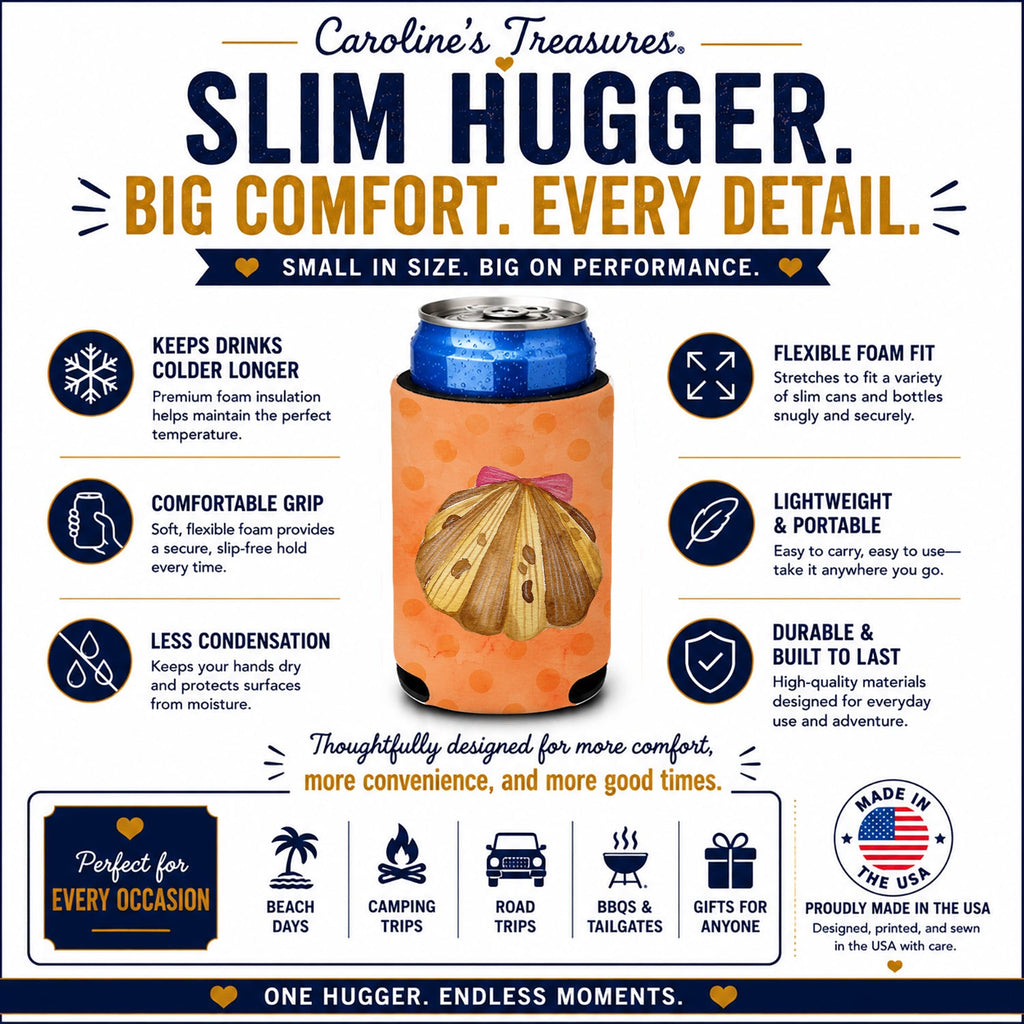 Sea Shell Orange Polkadot Slim Can Hugger  Insulated Foam Sleeve for 12 oz Slim Cans, Beer Bottles & Water Bottles, Made in USA