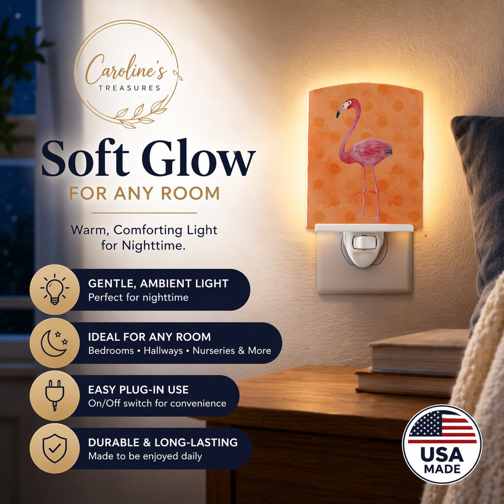 Flamingo Orange Polkadot Ceramic Night Light Compact, UL-Certified, Ideal for Bedroom, Bathroom, Nursery, Hallway, Kitchen, 6x4x3, Multicolor