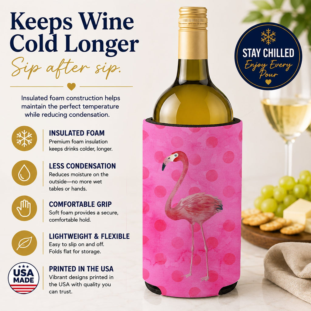 Flamingo Pink Polkadot Wine Bottle Hugger Gift Sleeve for Standard 750 ml Bottles, Insulated Reusable Fits Mini Shot & Pint Bottles