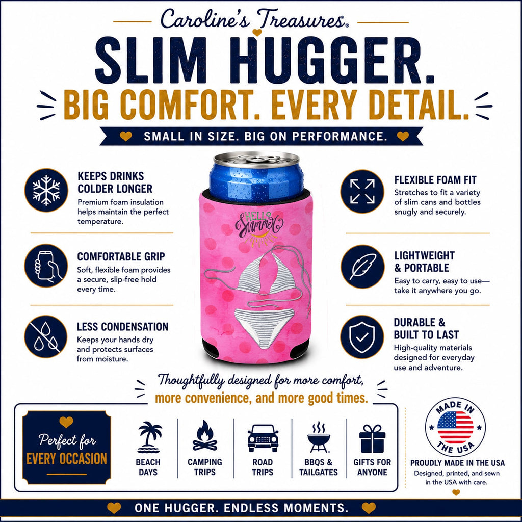 Bikini Swimsuit Pink Polkadot Slim Can Hugger  Insulated Foam Sleeve for 12 oz Slim Cans, Beer Bottles & Water Bottles, Made in USA