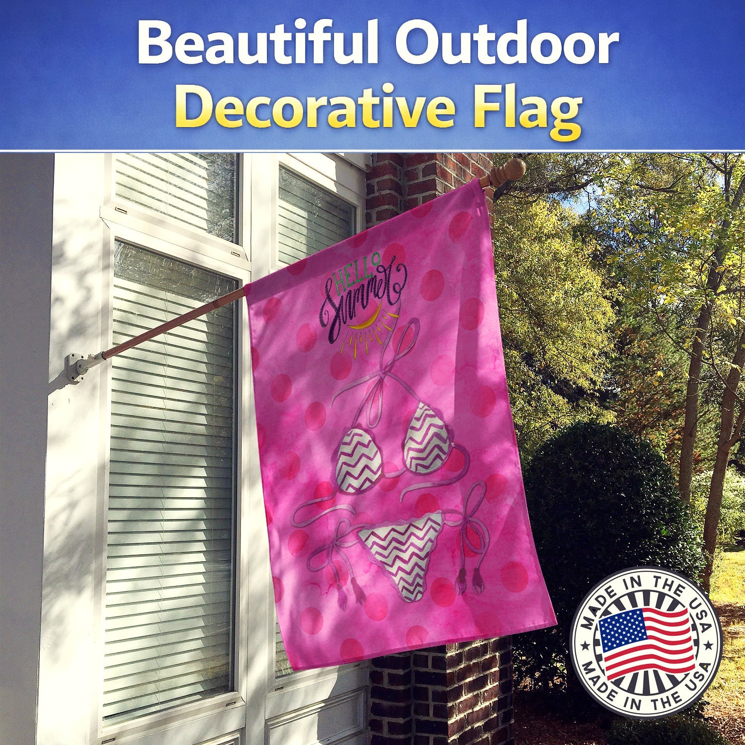 Bikini Swimsuit Pink Polkadot House Flag 28x40 Porch Sleeve Pole Decorative Outside Yard Banner Artwork Wall Hanging, Polyester