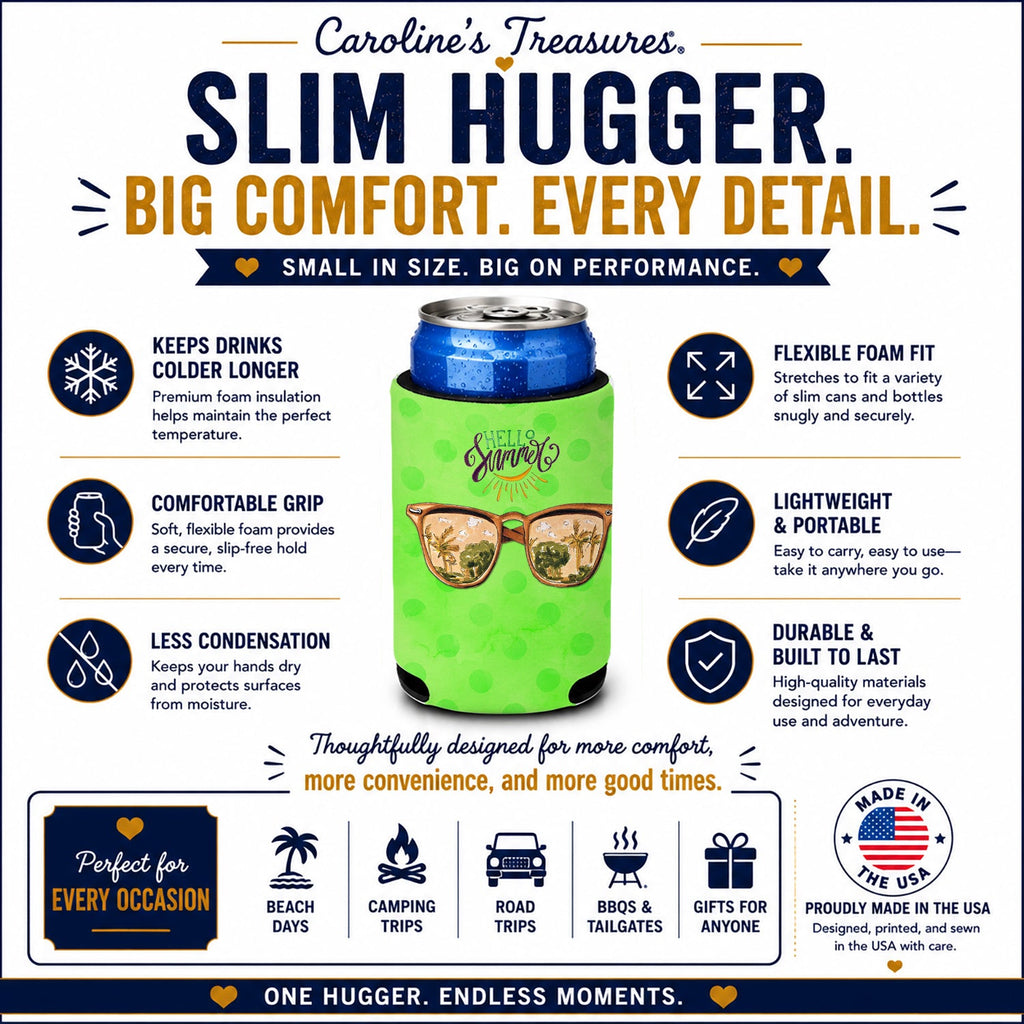 Beach Sunglasses Green Polkadot Slim Can Hugger  Insulated Foam Sleeve for 12 oz Slim Cans, Beer Bottles & Water Bottles, Made in USA