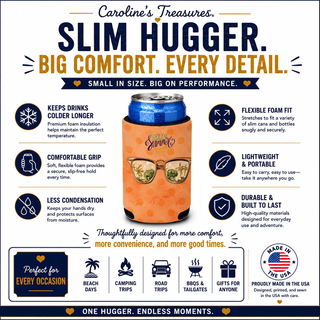 Beach Sunglasses Orange Polkadot Slim Can Hugger  Insulated Foam Sleeve for 12 oz Slim Cans, Beer Bottles & Water Bottles, Made in USA