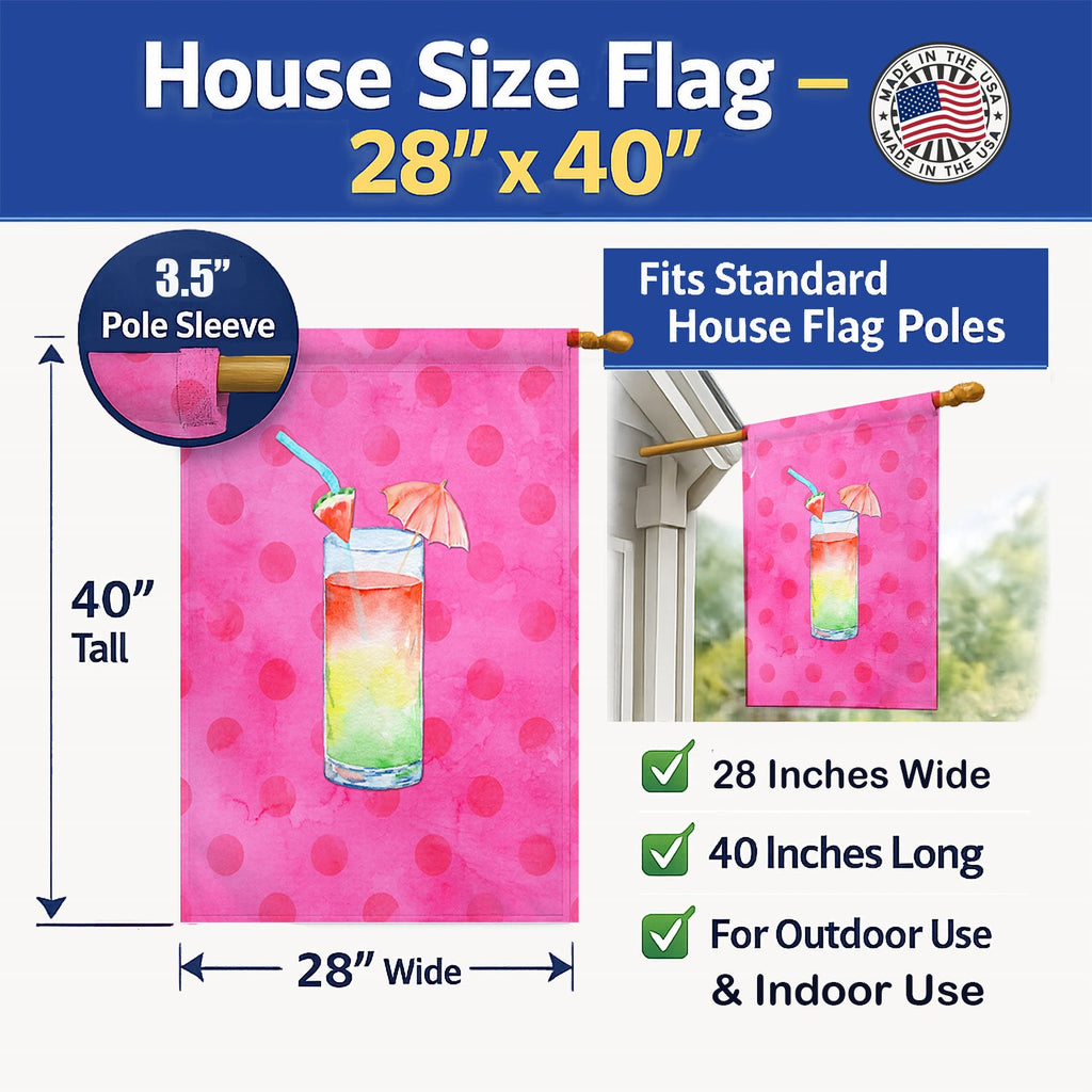 Umberella Cocktail Pink Polkadot House Flag 28x40 Porch Sleeve Pole Decorative Outside Yard Banner Artwork Wall Hanging, Polyester