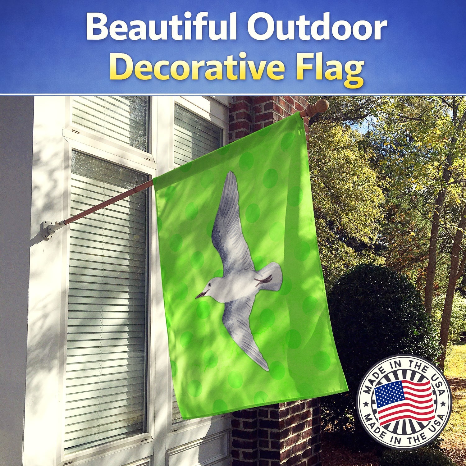 Sea Gull Green Polkadot House Flag 28x40 Porch Sleeve Pole Decorative Outside Yard Banner Artwork Wall Hanging, Polyester