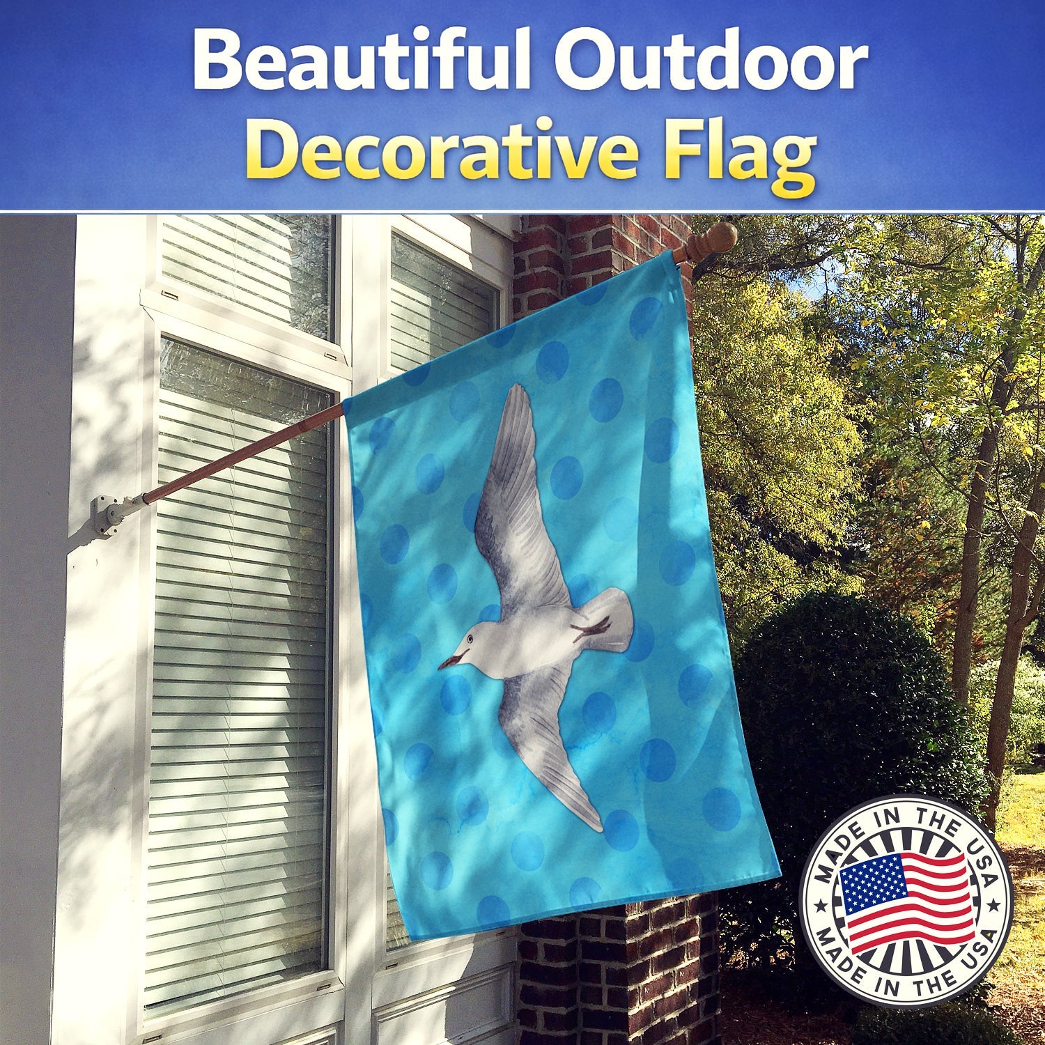 Sea Gull Blue Polkadot House Flag 28x40 Porch Sleeve Pole Decorative Outside Yard Banner Artwork Wall Hanging, Polyester