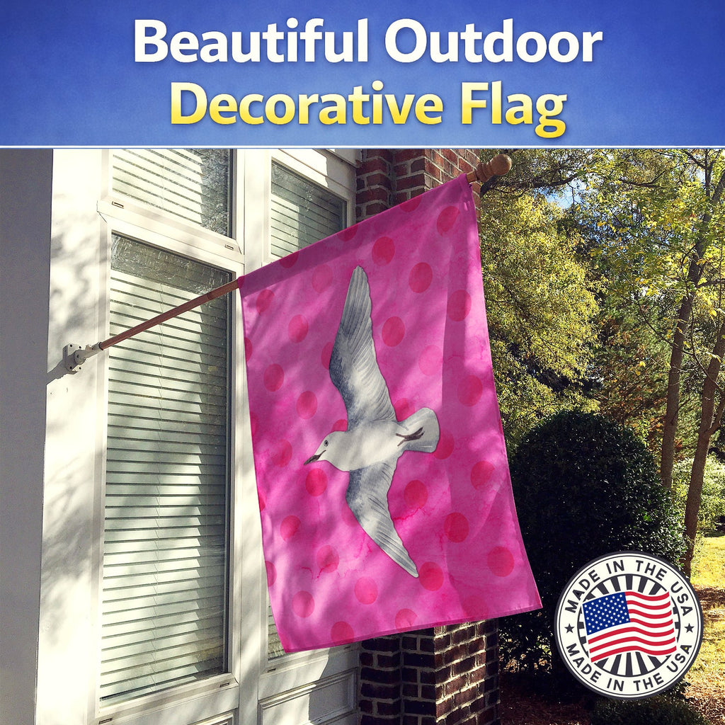 Sea Gull Pink Polkadot House Flag 28x40 Porch Sleeve Pole Decorative Outside Yard Banner Artwork Wall Hanging, Polyester