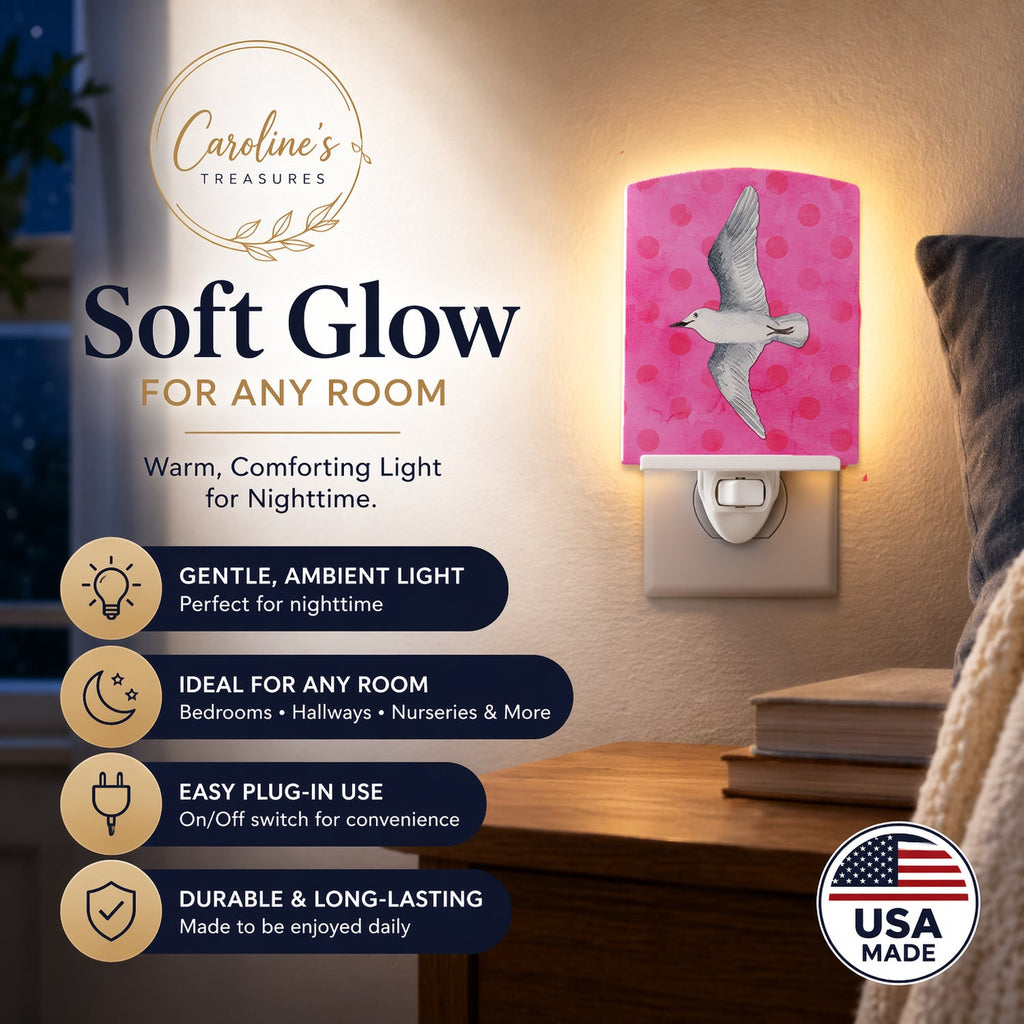 Sea Gull Pink Polkadot Ceramic Night Light Compact, UL-Certified, Ideal for Bedroom, Bathroom, Nursery, Hallway, Kitchen, 6x4x3, Multicolor