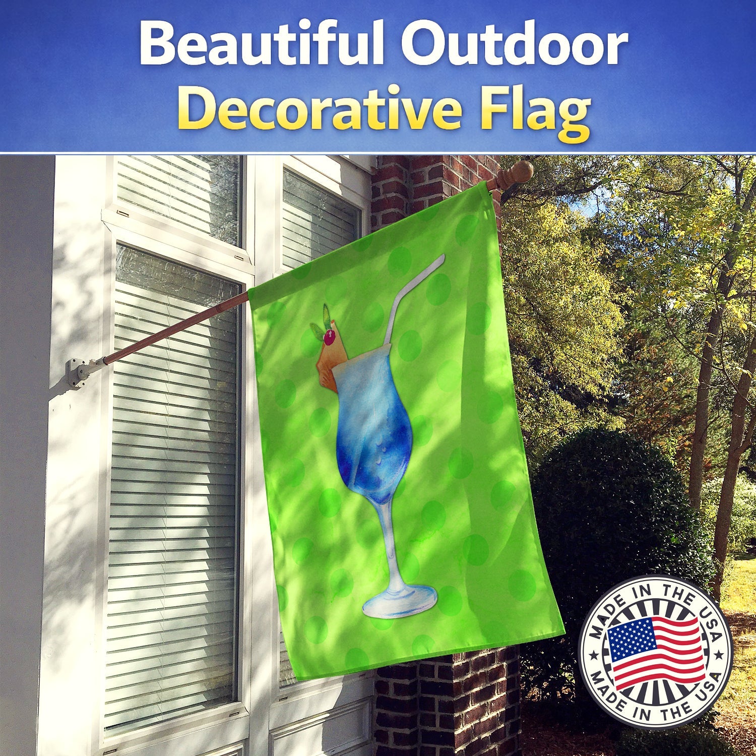 Summer Cocktail Green Polkadot House Flag 28x40 Porch Sleeve Pole Decorative Outside Yard Banner Artwork Wall Hanging, Polyester