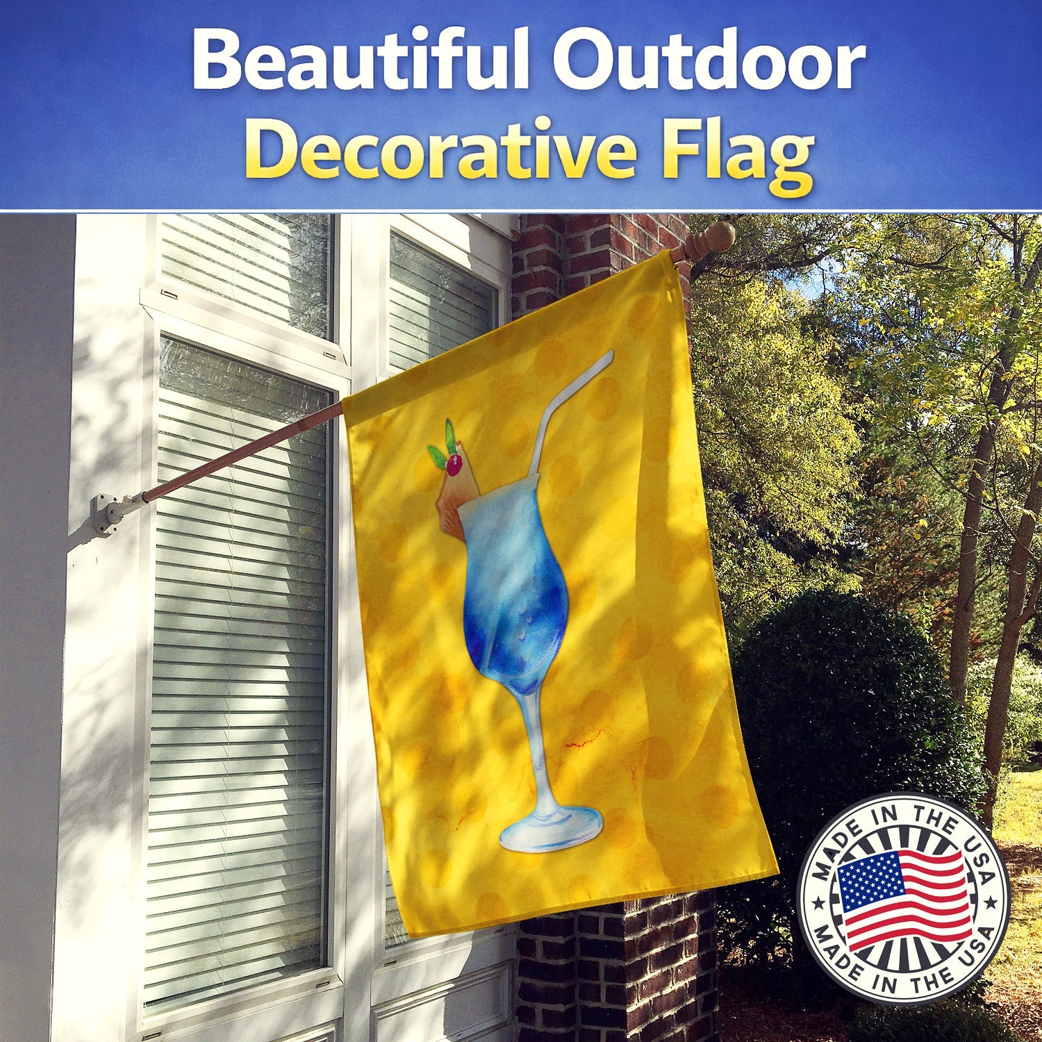 Summer Cocktail Yellow Polkadot House Flag 28x40 Porch Sleeve Pole Decorative Outside Yard Banner Artwork Wall Hanging, Polyester
