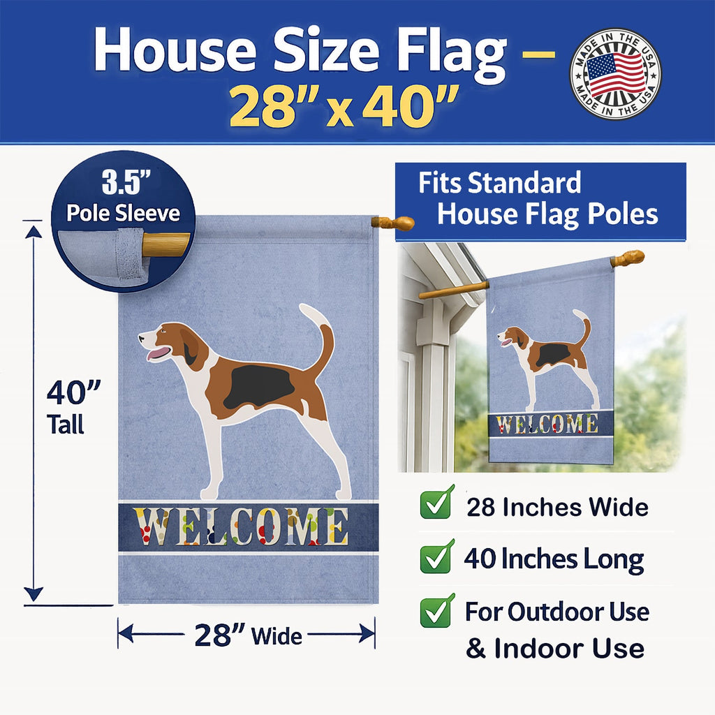 American Foxhound Welcome House Flag 28x40 Porch Sleeve Pole Decorative Outside Yard Banner Artwork Wall Hanging, Polyester