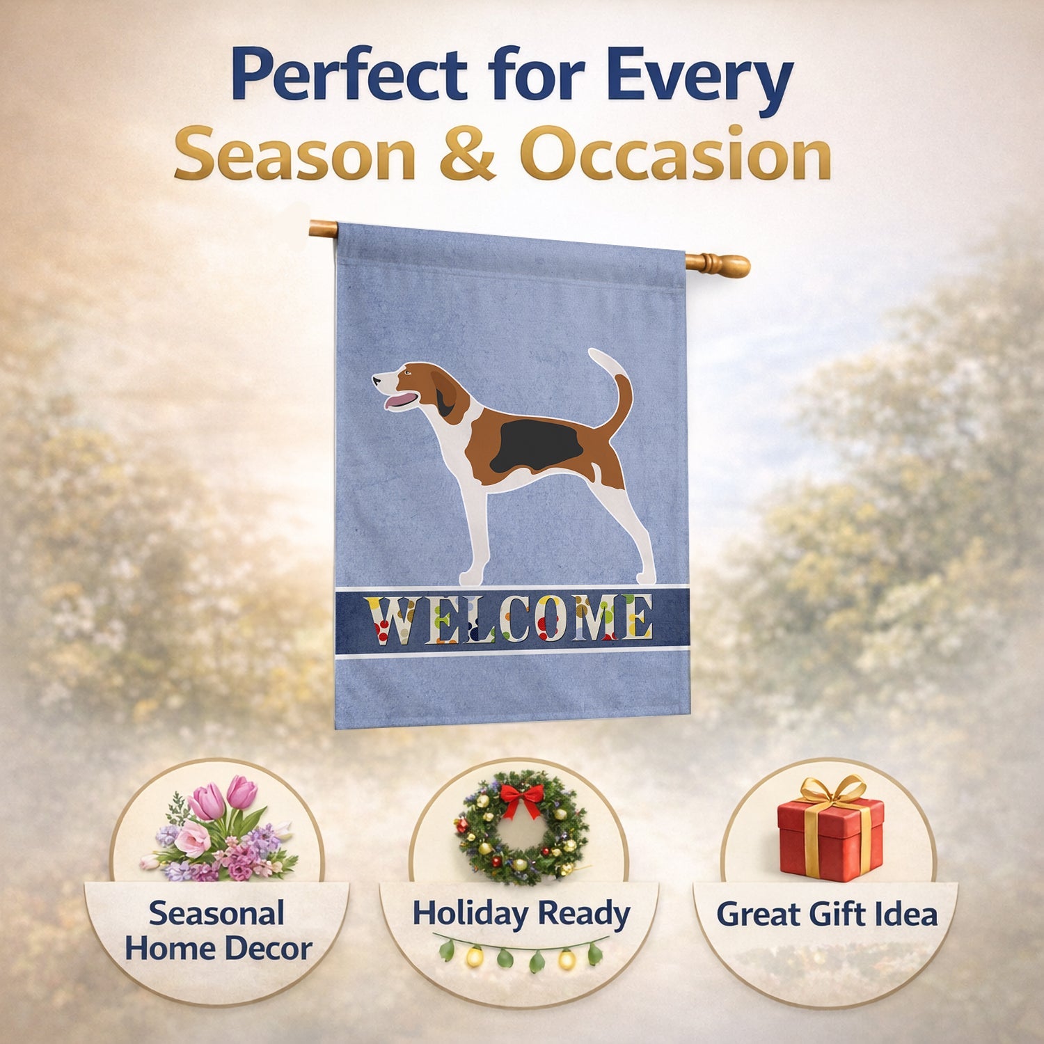 American Foxhound Welcome House Flag 28x40 Porch Sleeve Pole Decorative Outside Yard Banner Artwork Wall Hanging, Polyester