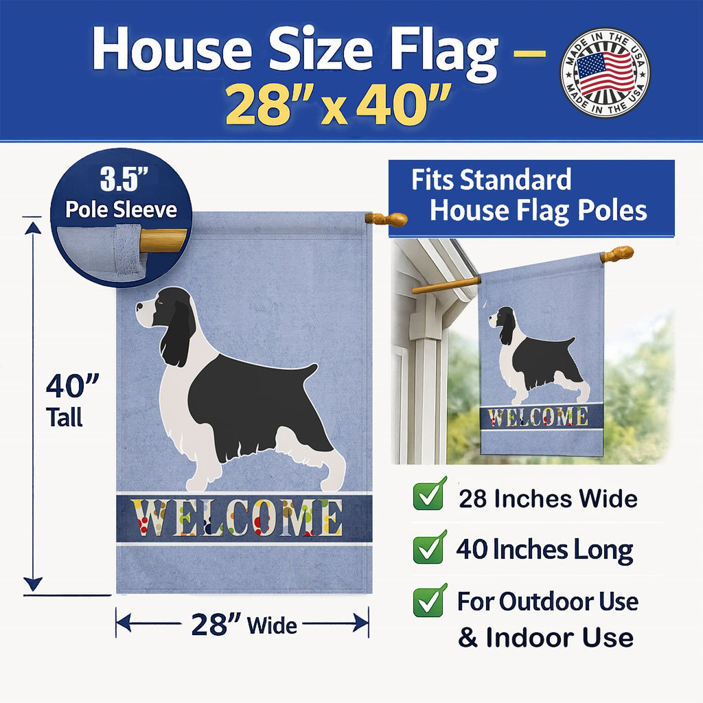 English Springer Spaniel Welcome House Flag 28x40 Porch Sleeve Pole Decorative Outside Yard Banner Artwork Wall Hanging, Polyester