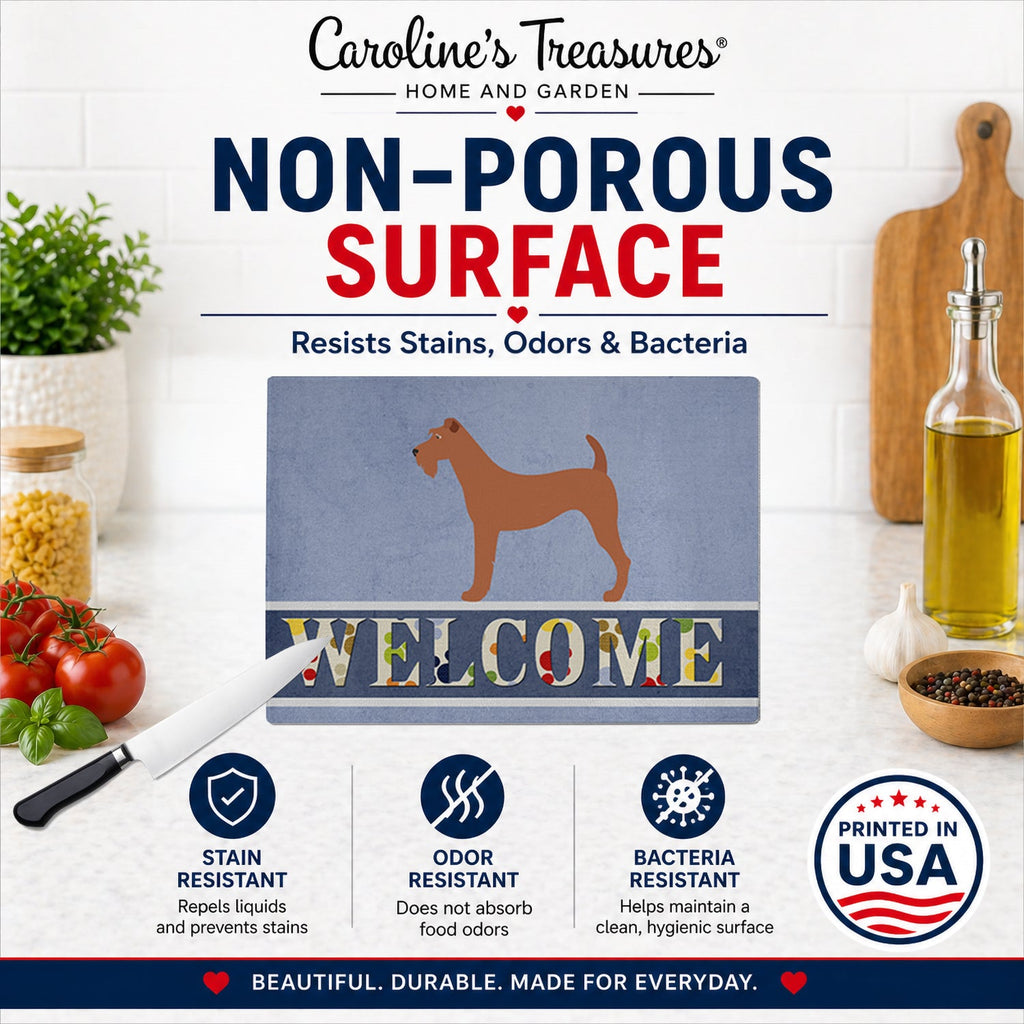 Irish Terrier Welcome Cutting Board Tempered Glass Kitchen Cutting Surface, Heat Resistant Chopping, Non-Slip Feet, Food Prep & Serving