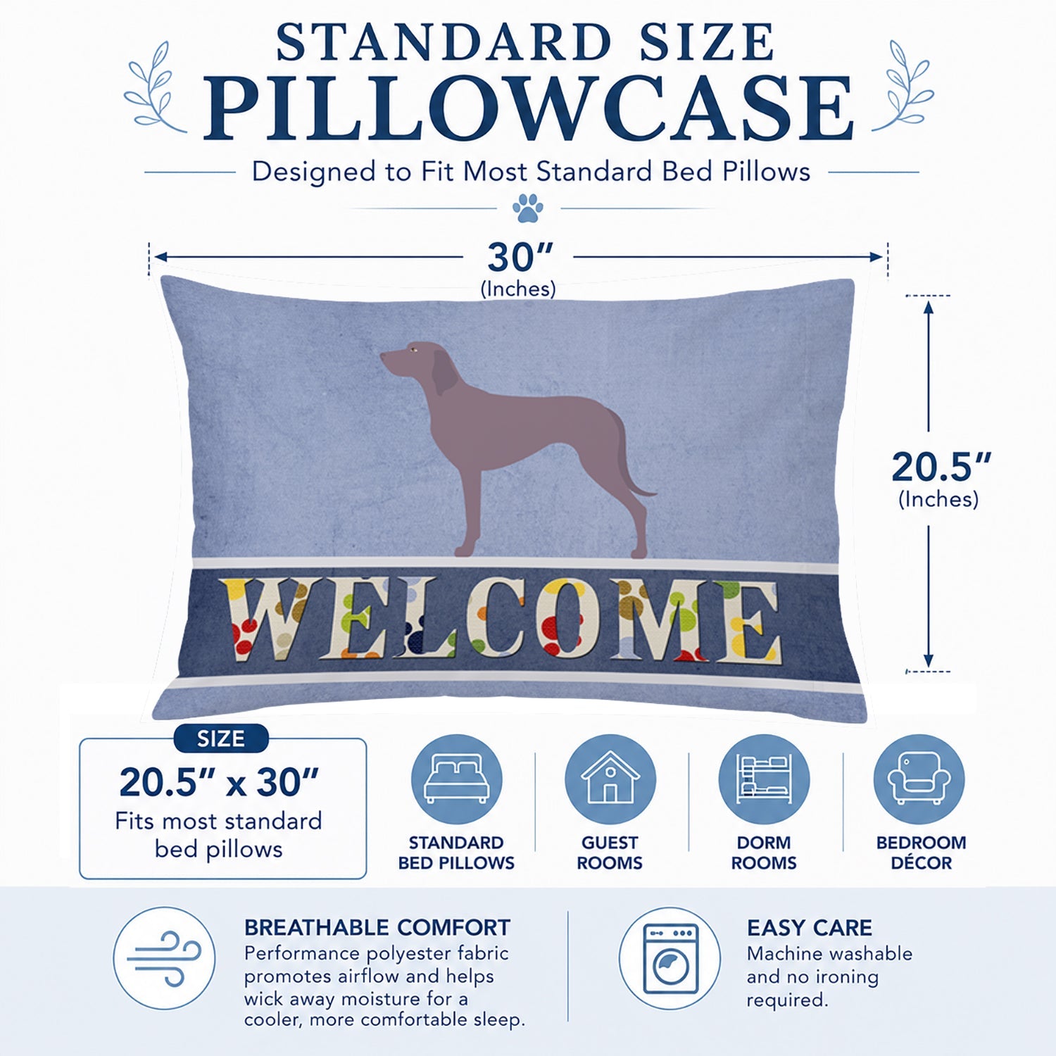 Weimaraner Welcome Standard Pillowcase Lightweight Super Soft Easy Care Decorative Artwork Pillowcase, Standard