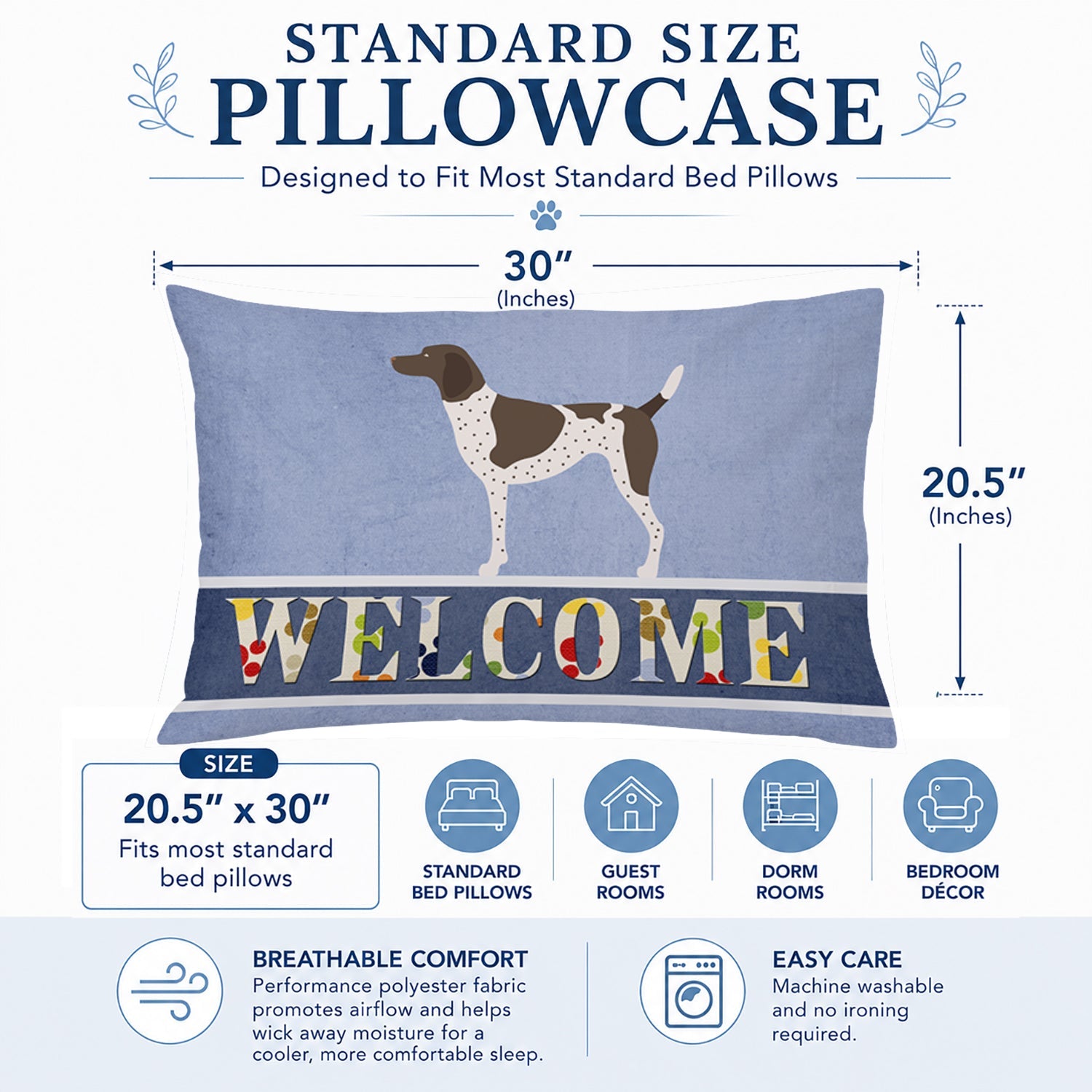 German Shorthaired Pointer Welcome Standard Pillowcase Lightweight Super Soft Easy Care Decorative Artwork Pillowcase, Standard