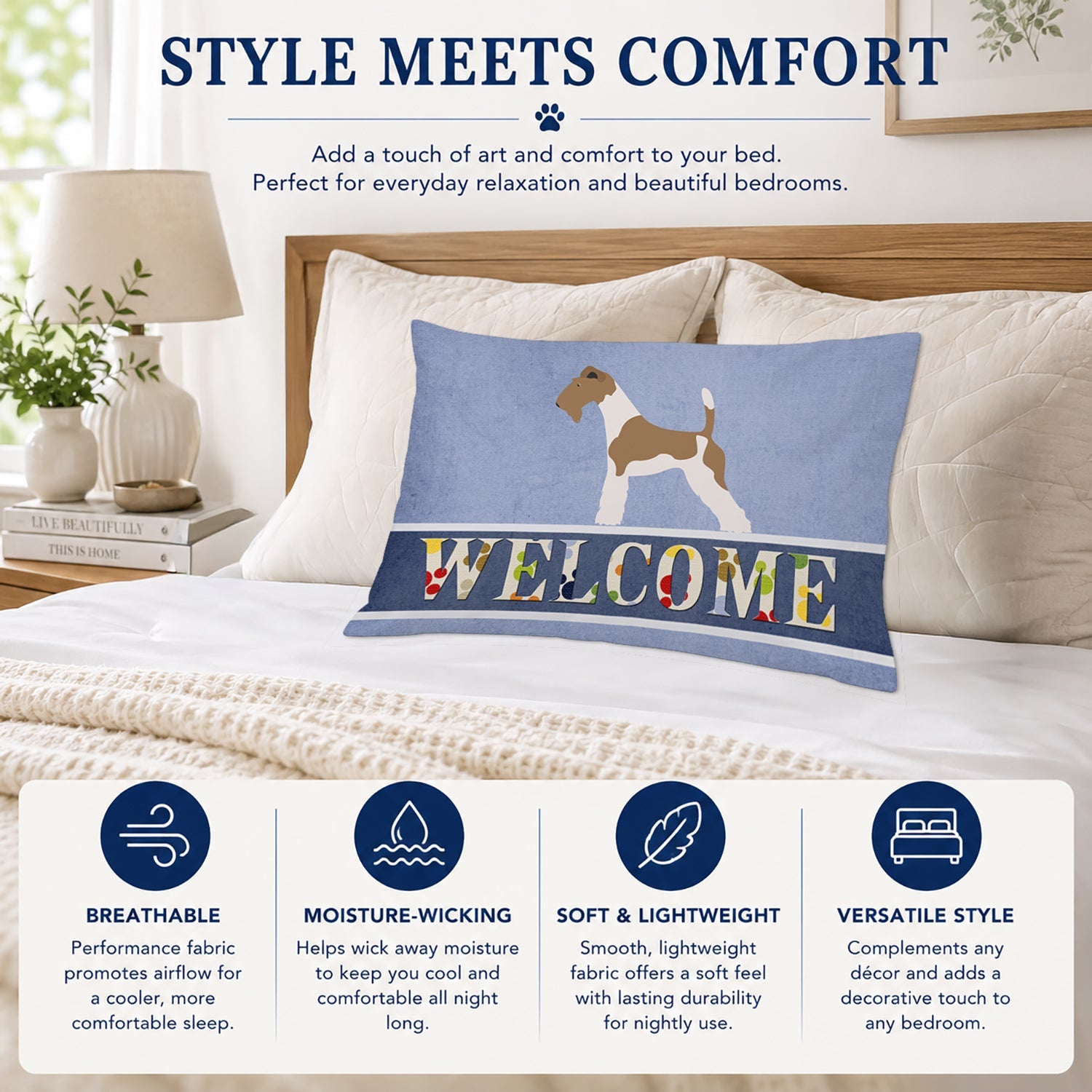 Wire Fox Terrier Welcome Standard Pillowcase Lightweight Super Soft Easy Care Decorative Artwork Pillowcase, Standard