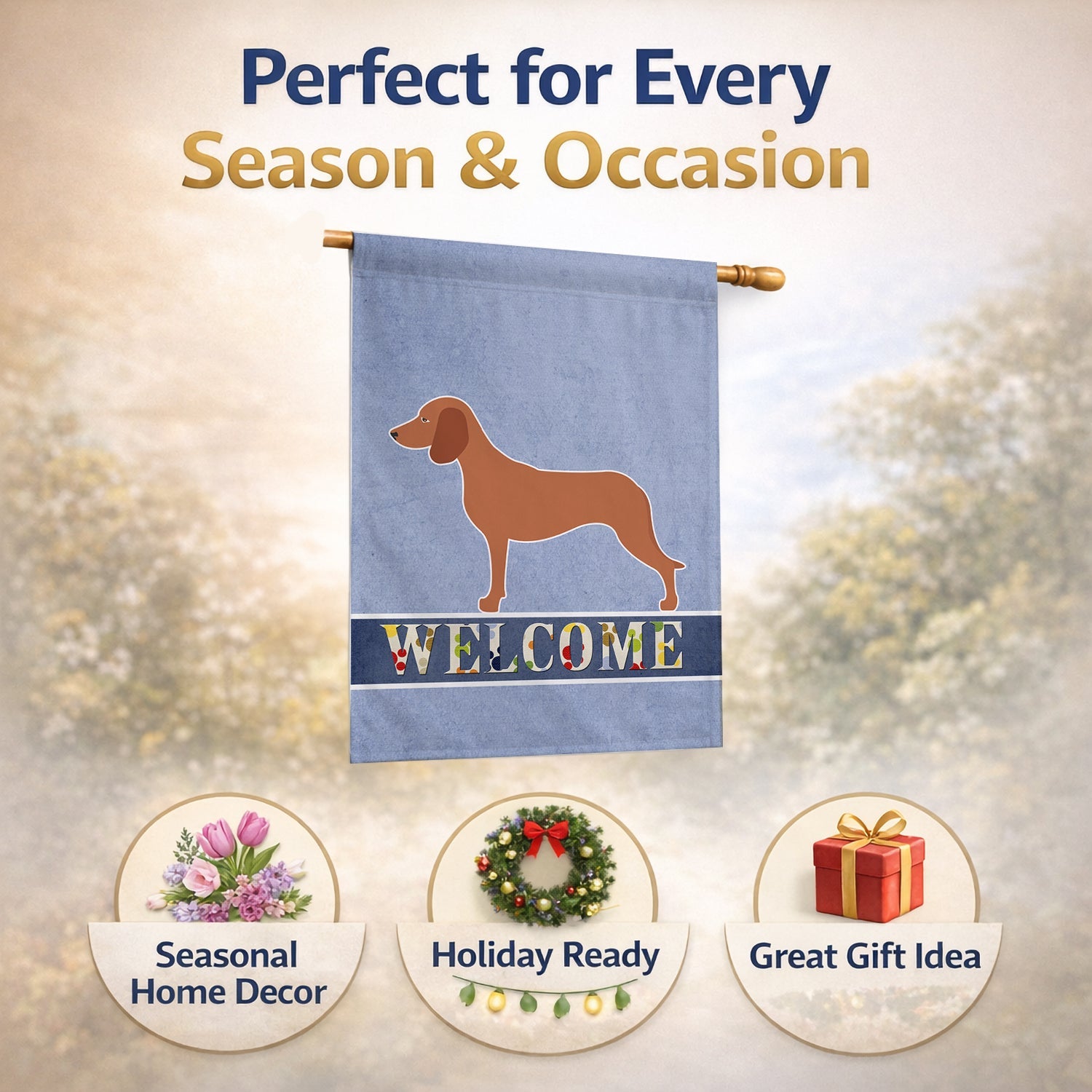 Bavarian Mountian Hound Welcome House Flag 28x40 Porch Sleeve Pole Decorative Outside Yard Banner Artwork Wall Hanging, Polyester