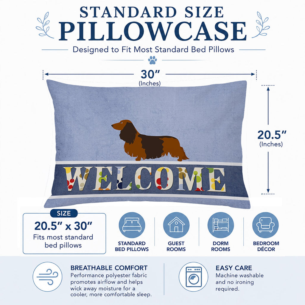 Longhaired Dachshund Welcome Standard Pillowcase Lightweight Super Soft Easy Care Decorative Artwork Pillowcase, Standard