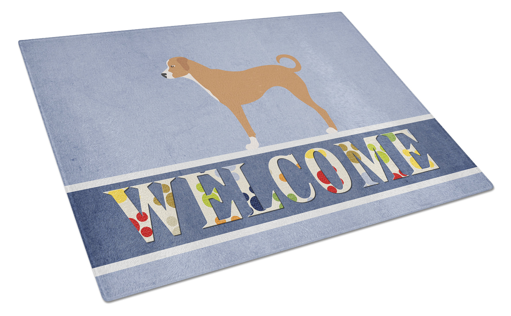 Australian Pinscher Welcome Cutting Board Tempered Glass Kitchen Cutting Surface, Heat Resistant Chopping, Non-Slip Feet, Food Prep & Serving