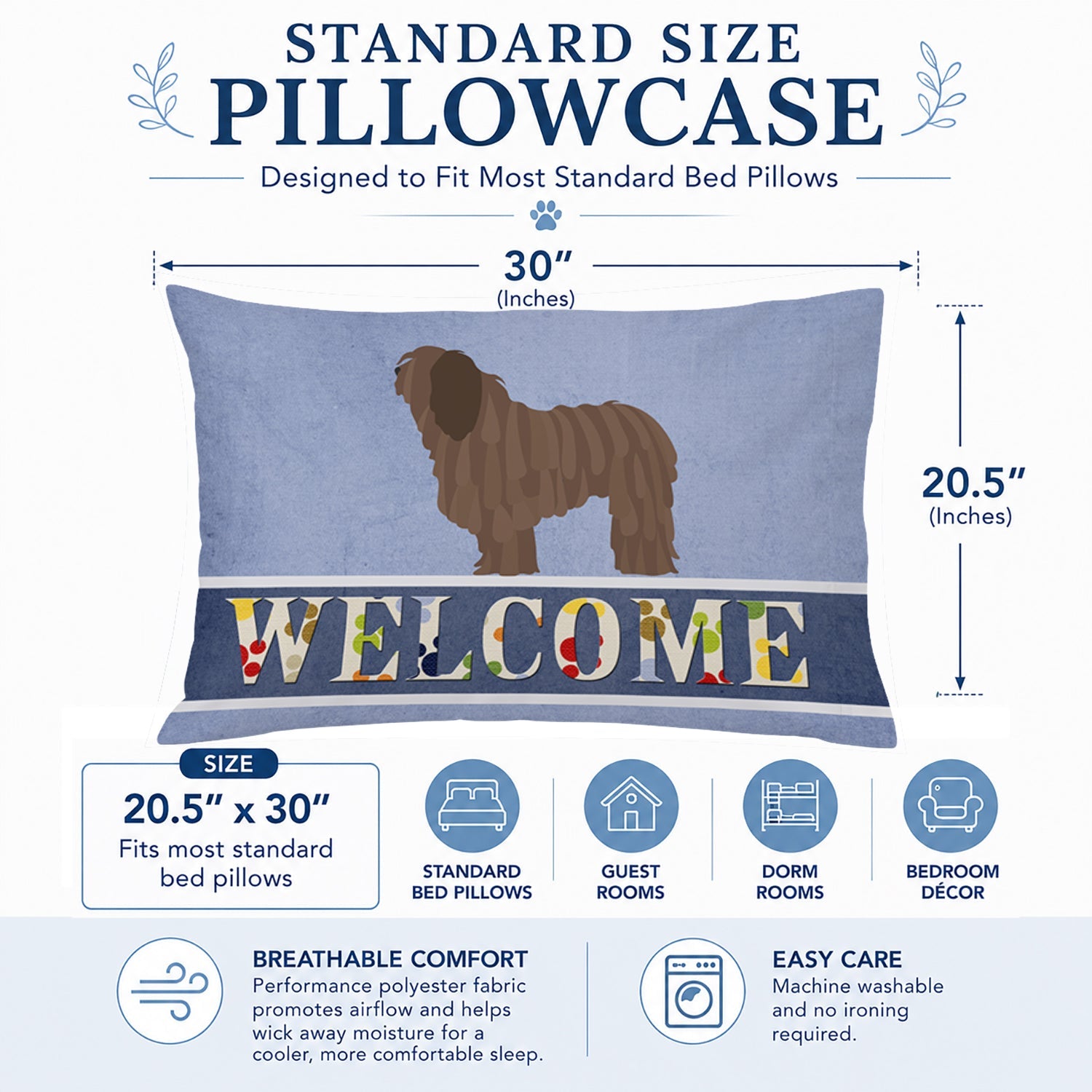Bergamasco Shepherd Welcome Standard Pillowcase Lightweight Super Soft Easy Care Decorative Artwork Pillowcase, Standard