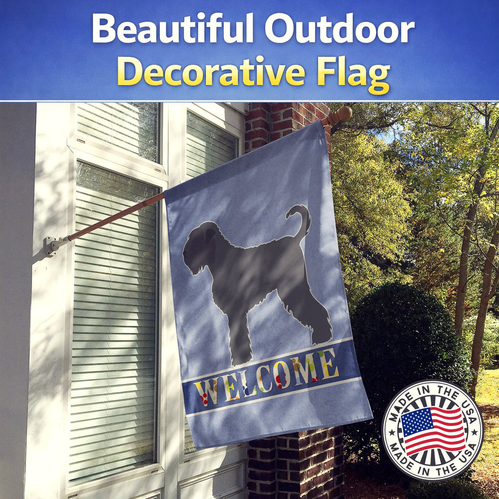 Black Russian Terrier Welcome House Flag 28x40 Porch Sleeve Pole Decorative Outside Yard Banner Artwork Wall Hanging, Polyester
