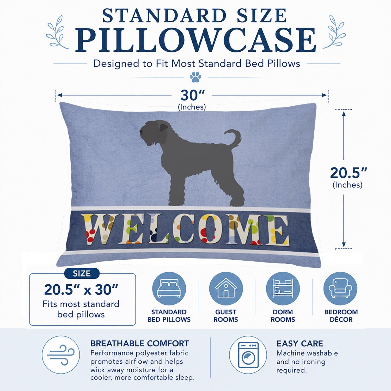 Black Russian Terrier Welcome Standard Pillowcase Lightweight Super Soft Easy Care Decorative Artwork Pillowcase, Standard