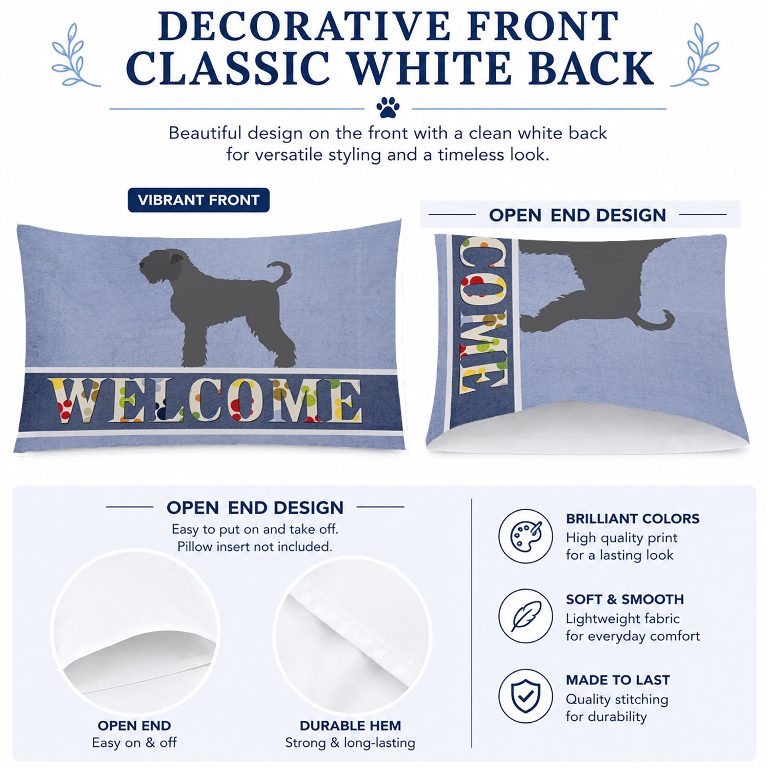 Black Russian Terrier Welcome Standard Pillowcase Lightweight Super Soft Easy Care Decorative Artwork Pillowcase, Standard