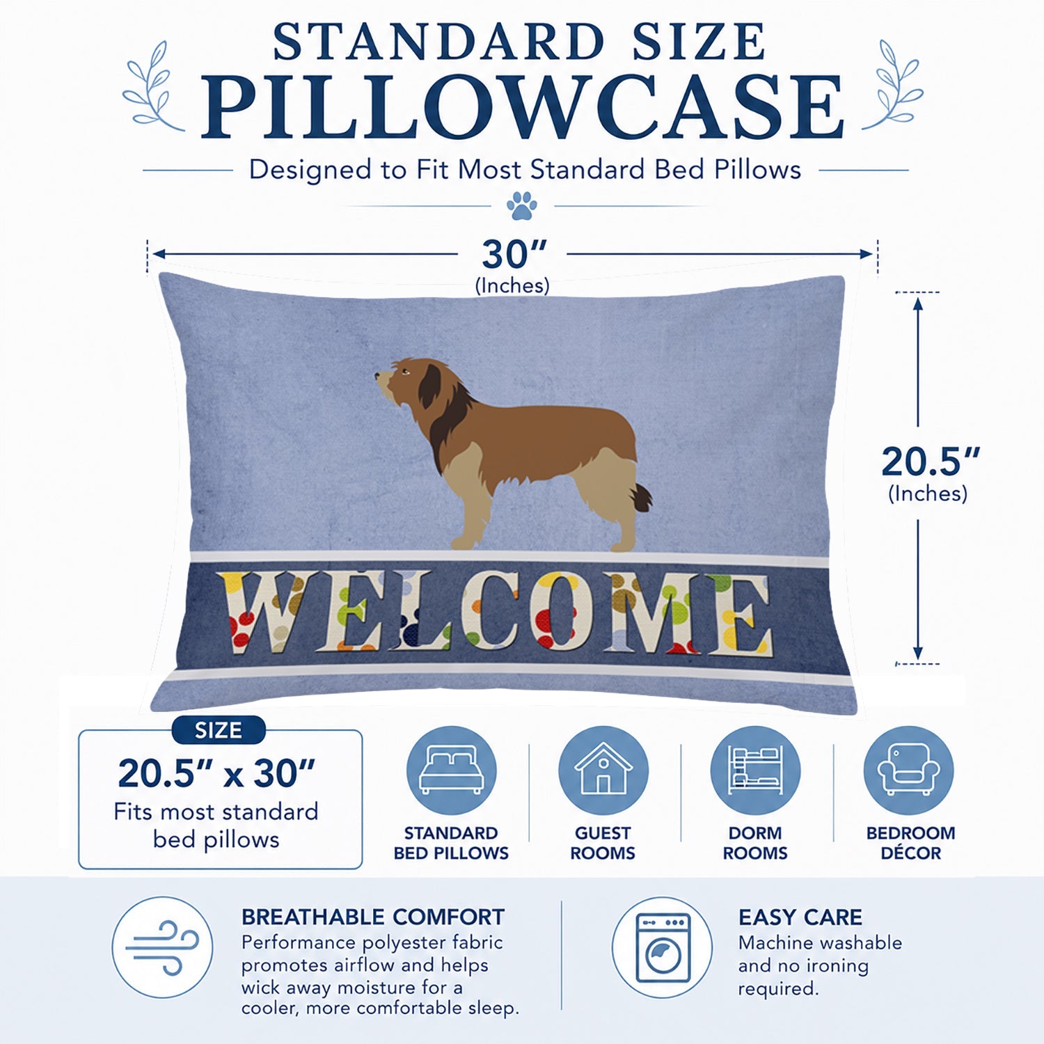 Catalan Sheepdog Welcome Standard Pillowcase Lightweight Super Soft Easy Care Decorative Artwork Pillowcase, Standard