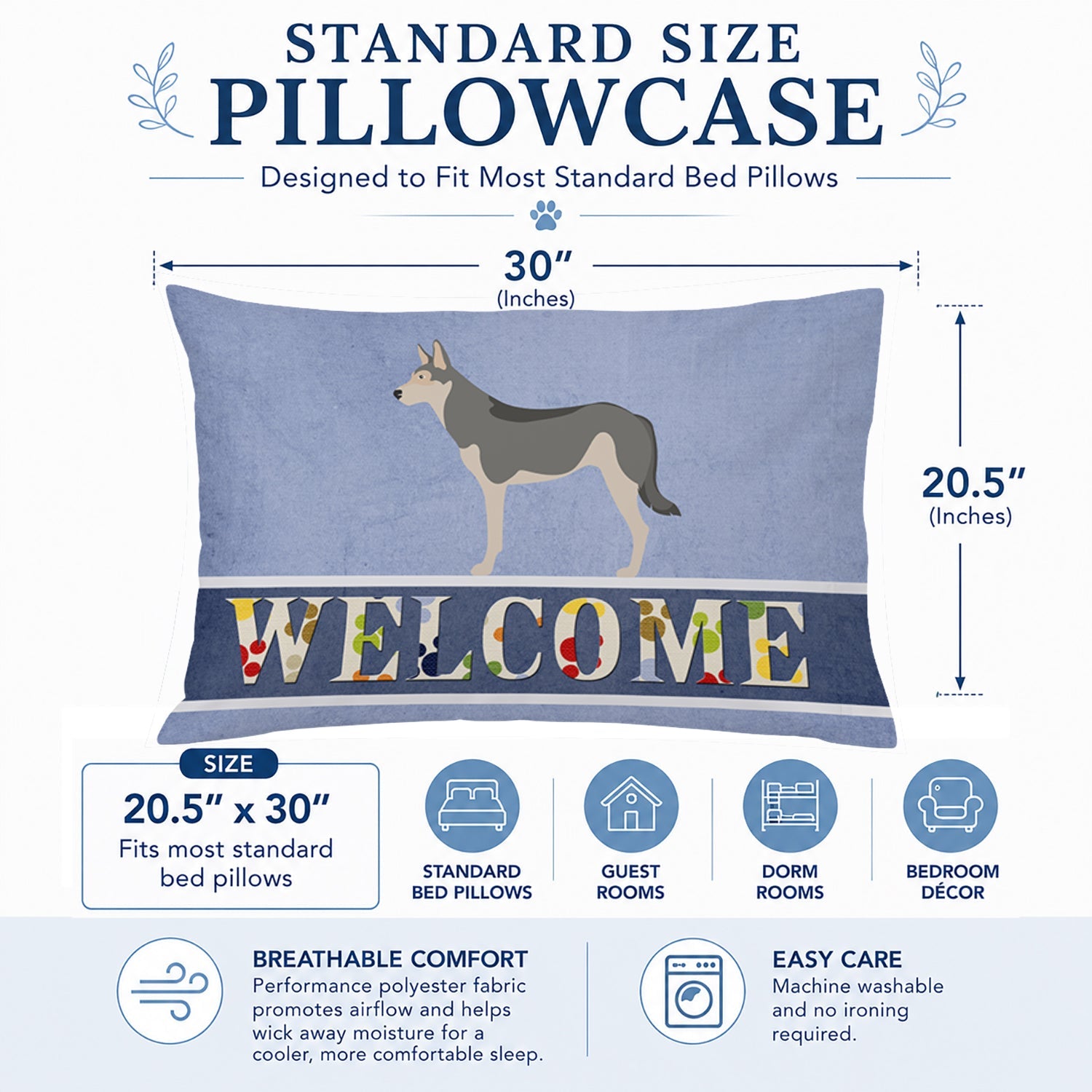 Saarloos Wolfdog Welcome Standard Pillowcase Lightweight Super Soft Easy Care Decorative Artwork Pillowcase, Standard