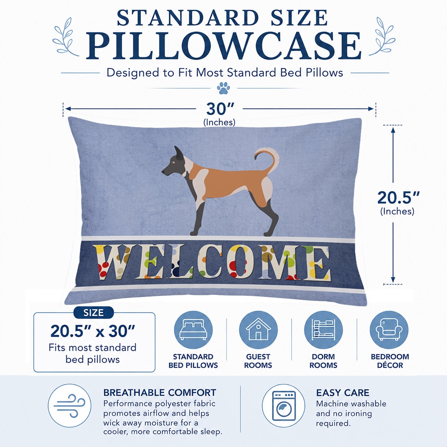 Belgian Malinois Welcome Standard Pillowcase Lightweight Super Soft Easy Care Decorative Artwork Pillowcase, Standard