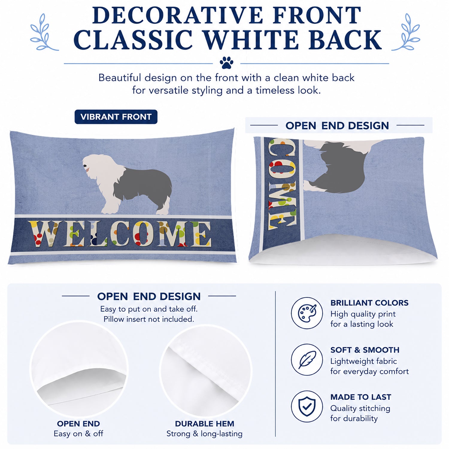 Old English Sheepdog Welcome Standard Pillowcase Lightweight Super Soft Easy Care Decorative Artwork Pillowcase, Standard