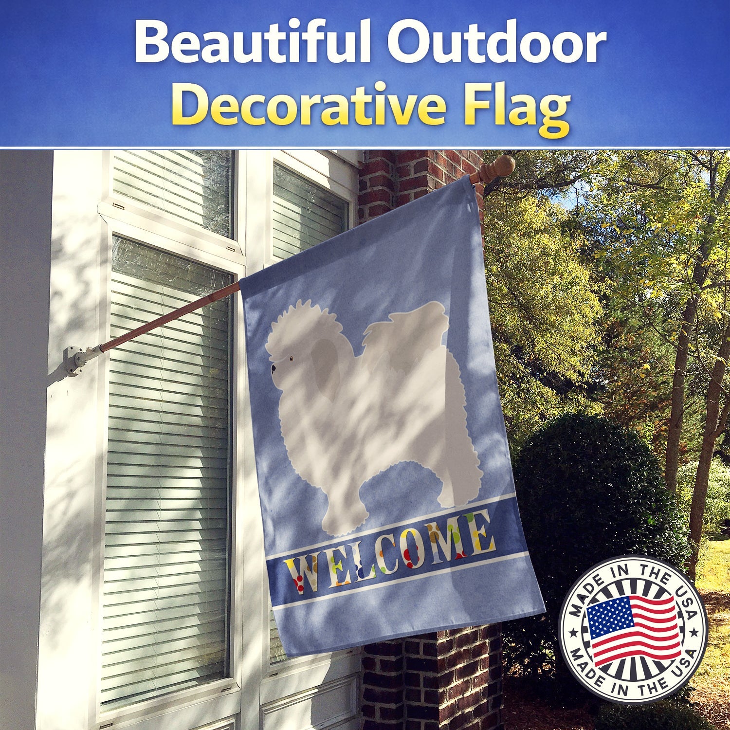 Bolognese Welcome House Flag 28x40 Porch Sleeve Pole Decorative Outside Yard Banner Artwork Wall Hanging, Polyester