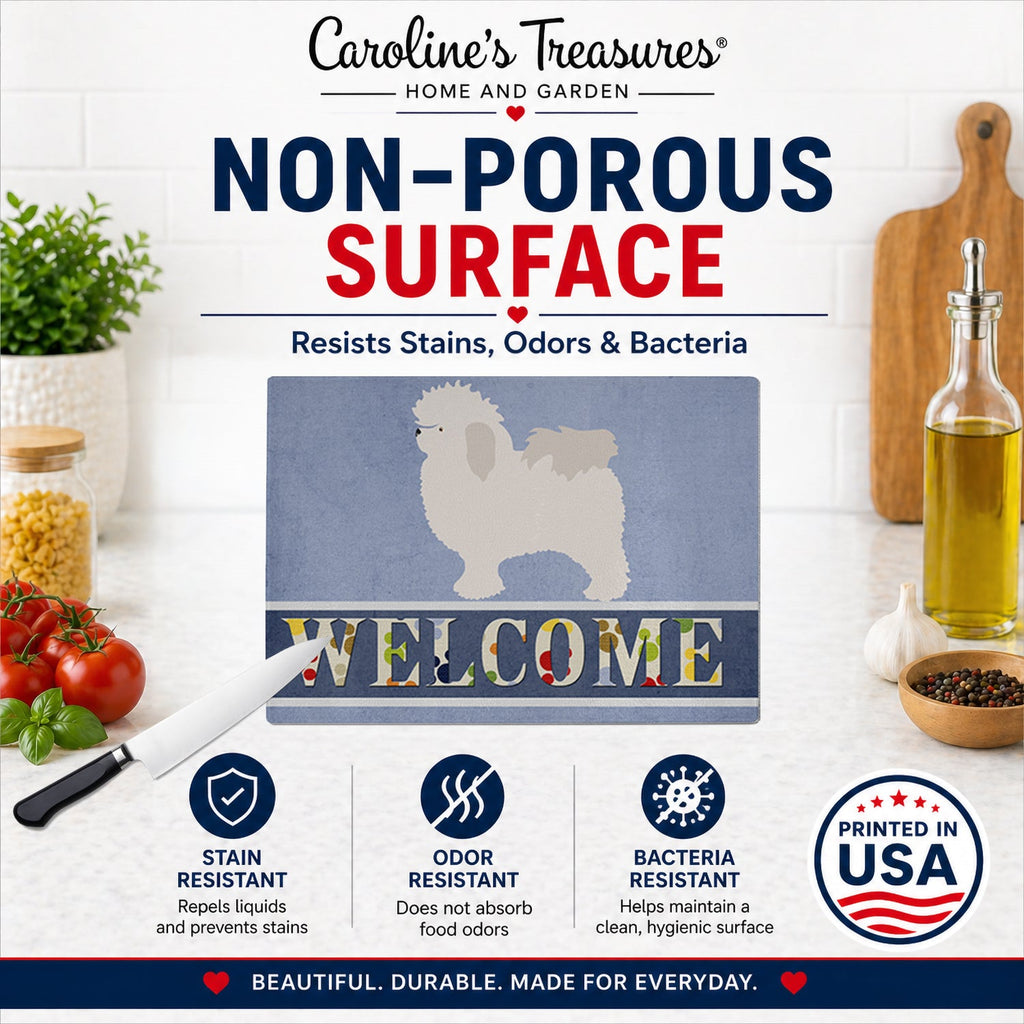 Bolognese Welcome Cutting Board Tempered Glass Kitchen Cutting Surface, Heat Resistant Chopping, Non-Slip Feet, Food Prep & Serving
