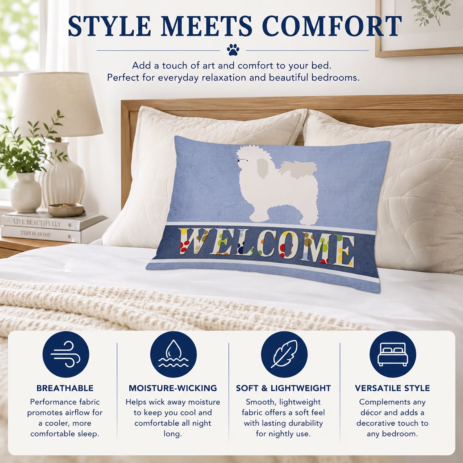 Bolognese Welcome Standard Pillowcase Lightweight Super Soft Easy Care Decorative Artwork Pillowcase, Standard